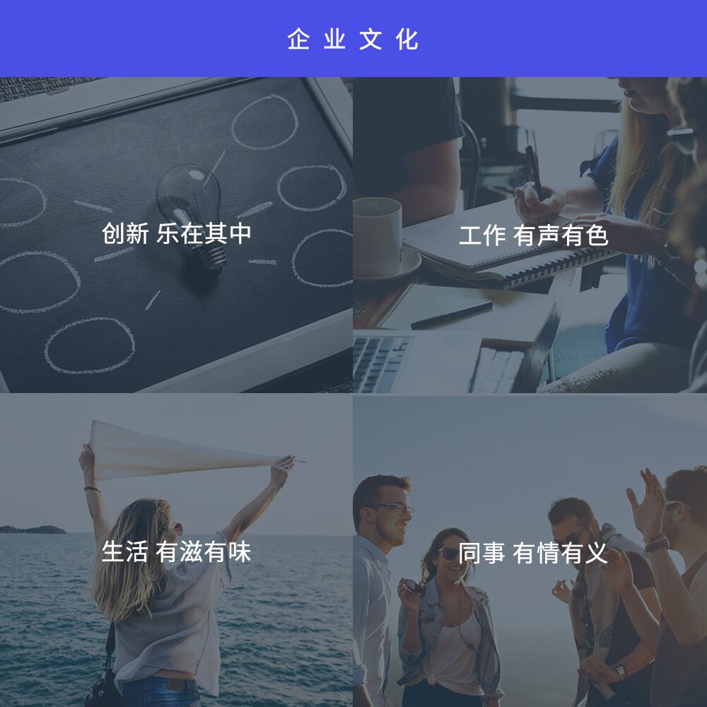 企業(yè)文化：創(chuàng)新樂在其中，工作有聲有色，生活有滋有味，同事有情有義